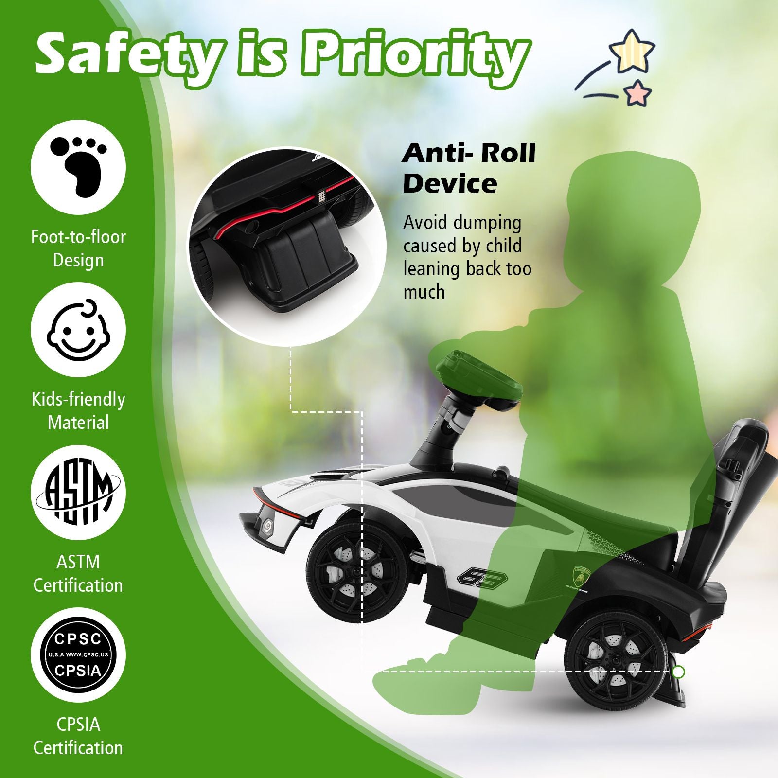 Kids Licensed Lamborghini Ride on Car with Push Handle