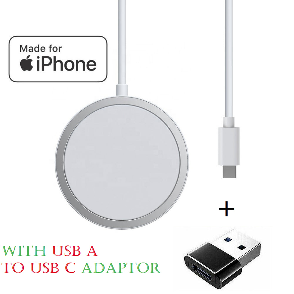 Fast Wireless Charger 15W Magsafe Apple Iphone 15 14 13 12 + USB a to C Adaptor