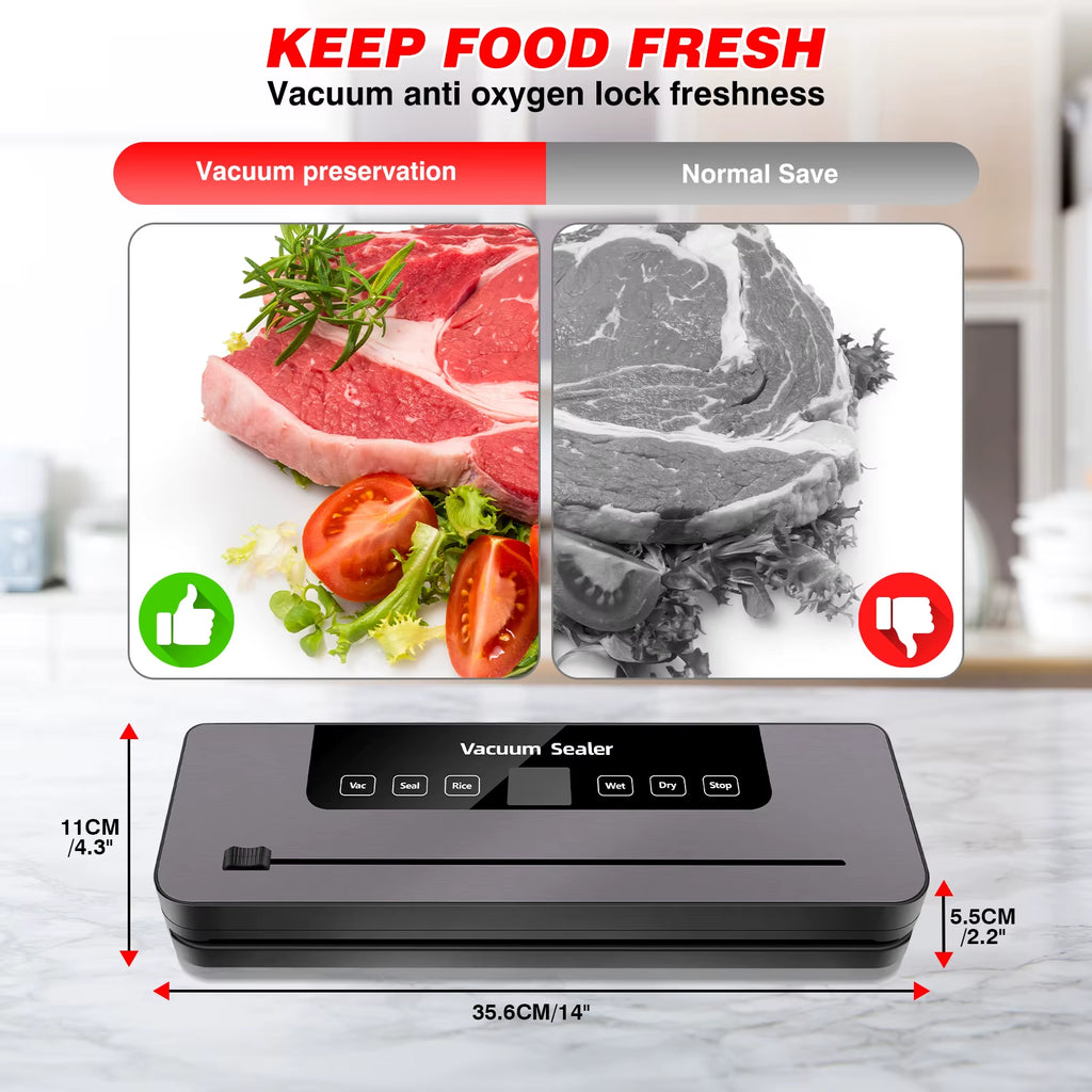 Vacuum Sealer, Food Sealing Machine with Built-In Cutter & Vacuum+10 Vacuum Bags