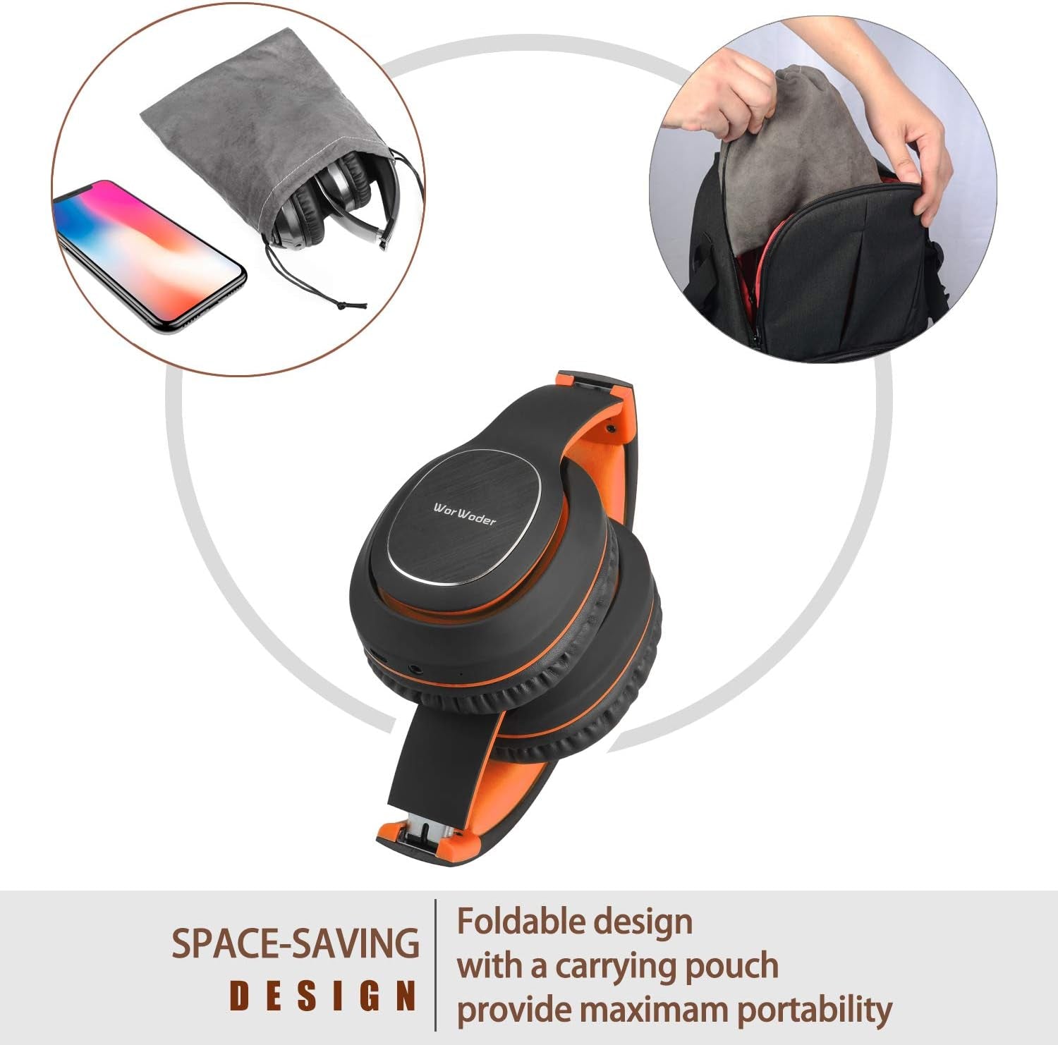 Worwoder Wireless Headphones over Ear, 80 Hours Playtime Bluetooth Headphones, H