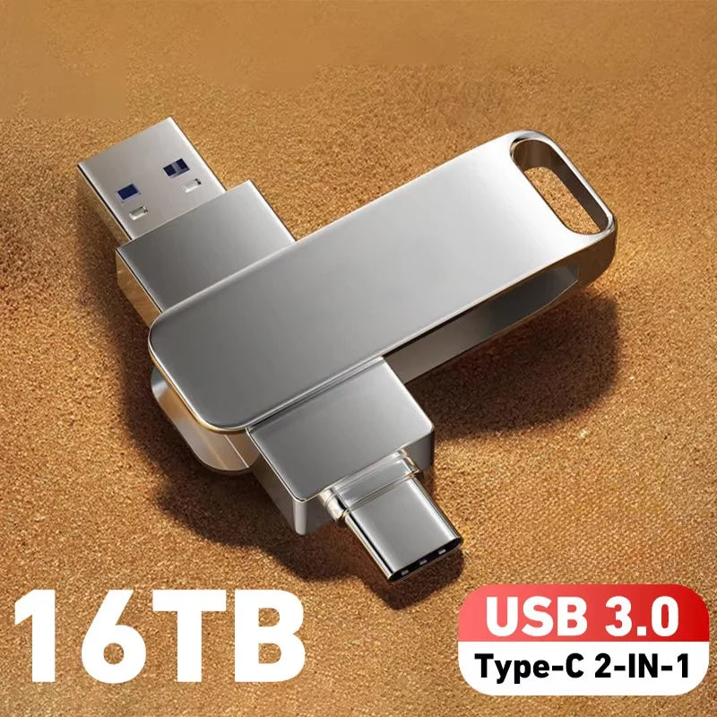 16TB 3.0 USB Flash Drive Metal High-Speed Pen Drive 2TB 512GB Waterproof Type-C Usb Pendrive for Computer Storage Devices