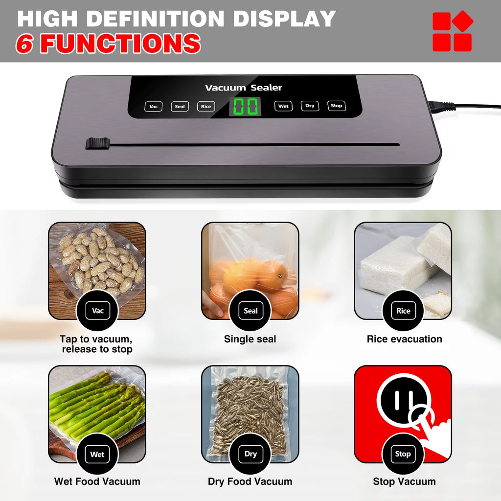 Vacuum Sealer, Food Sealing Machine with Built-In Cutter & Vacuum+10 Vacuum Bags