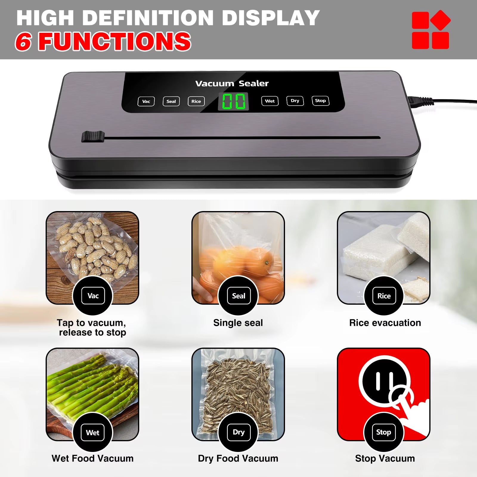 Vacuum Sealer, Food Sealing Machine with Built-In Cutter & Vacuum+10 Vacuum Bags